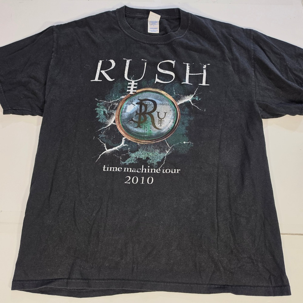 Rush Time Machine Tour 2010 Band T-Shirt Black M&O Knits Large Concert Tee